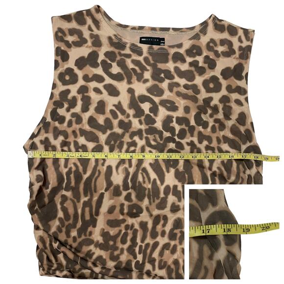 ASOS Design Curve Sleeveless Ruched Mesh Mini Dress - Leopard Print-multi -US 16 - Picture 4 of 16